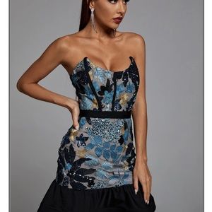 Bella Barnett LIWISY Strapless Blue Sequins Cocktail Dress